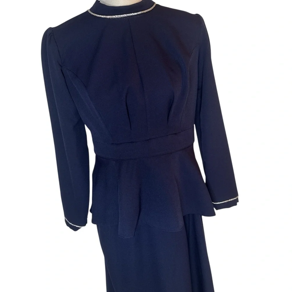 Elegant women navy blue two piece skirt set size 42EU new long - Picture 5 of 7